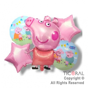 SET DE GLOBOS METALIZADO PEPPA PIG 5 UNIDADES X 1